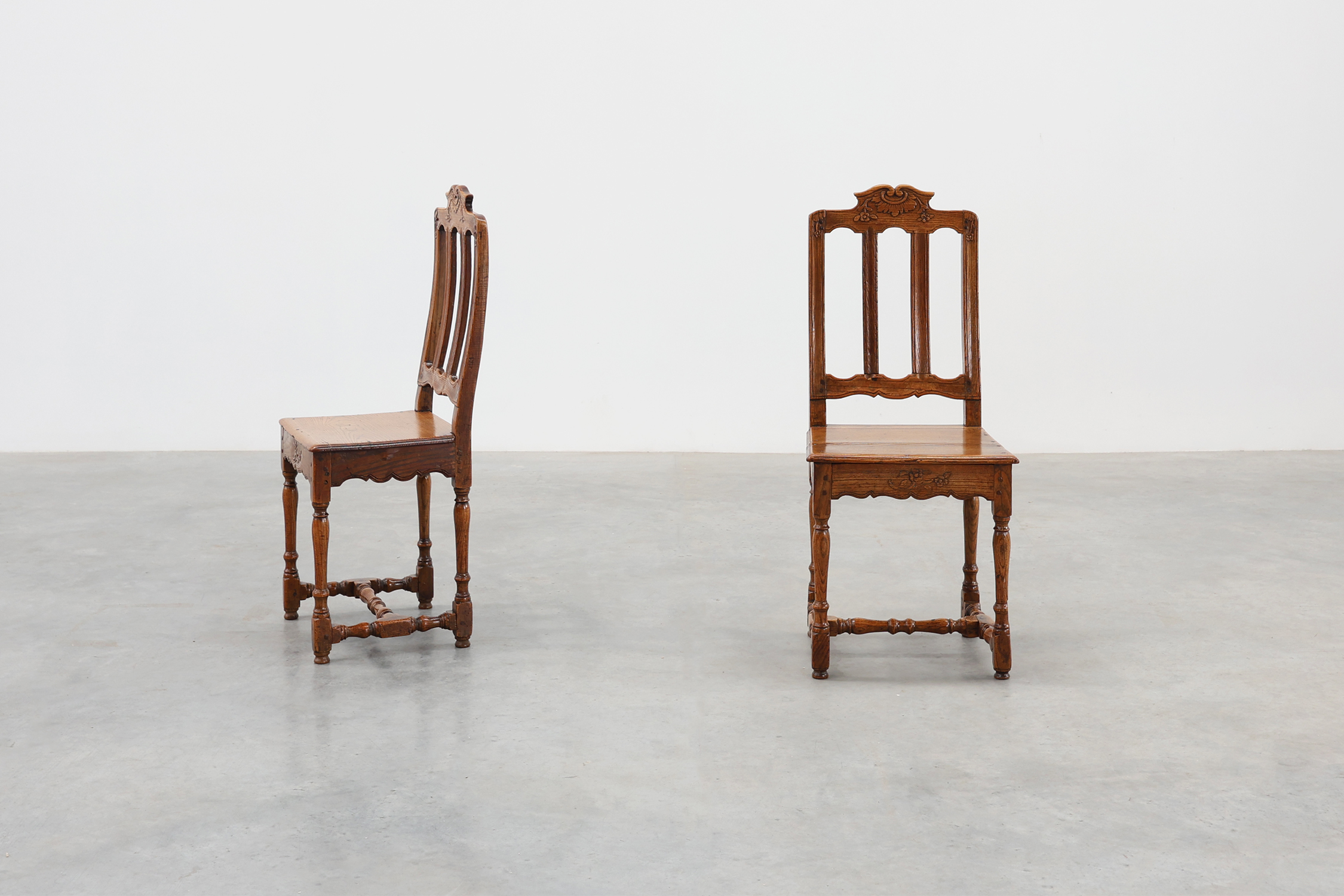 Pair of Antique carved oak side chairs, France 18th century thumbnail